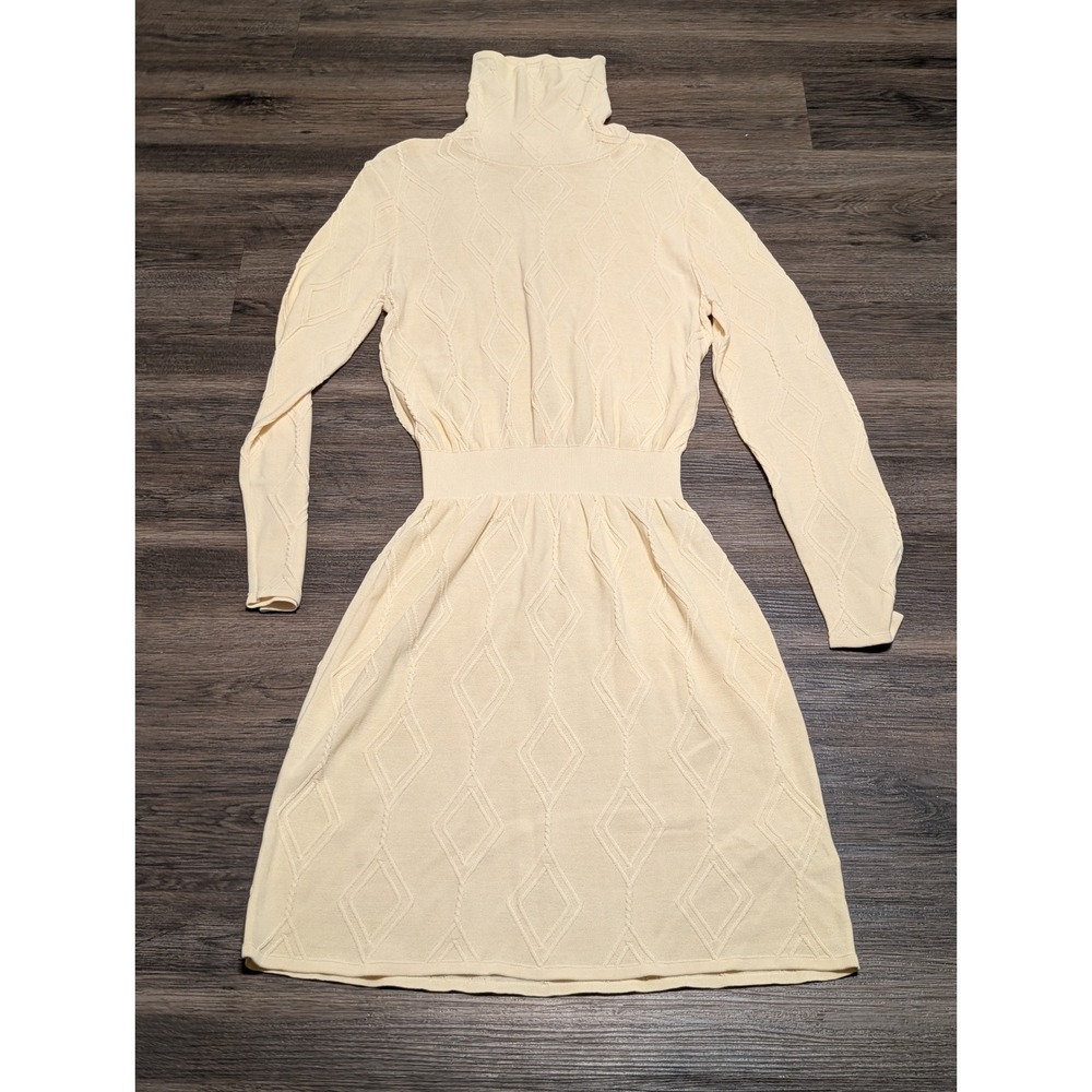 Callahan‎ Knitwear Cream Diamond Cable Knit Turtleneck Sweater Dress Womens Med